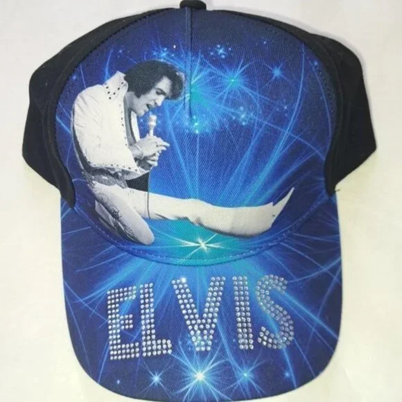 Blue Elvis Presley Cap Hat Rhinestones Baseball Gift NWT Picture New The King - Picture 3 of 4
